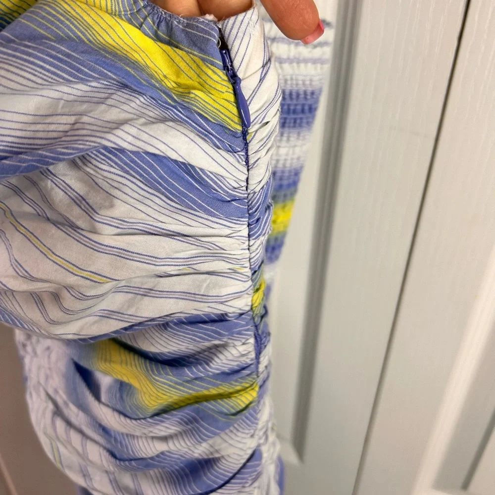 Anthropologie Square-Neck Drop-Waist Smocked Maxi Dress‎ Size Medium Blue Yellow - Picture 4 of 10